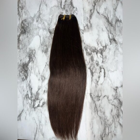 Silky Straight Dark Brown 18 Inch Human Hair Extension Weft Package - Picture 4 of 6